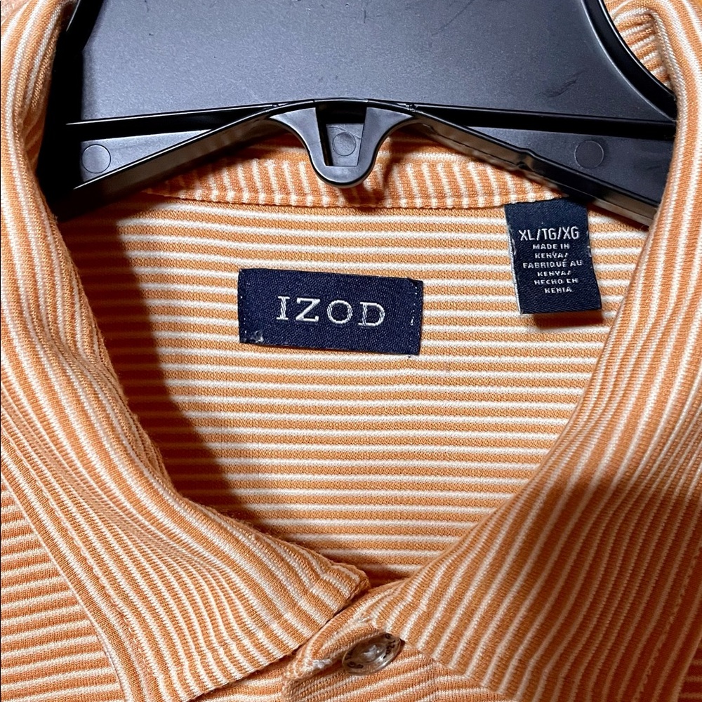 VINTAGE IZOD Mens Short Sleeve Polo Shirt Size XL Tan Striped Very Soft
